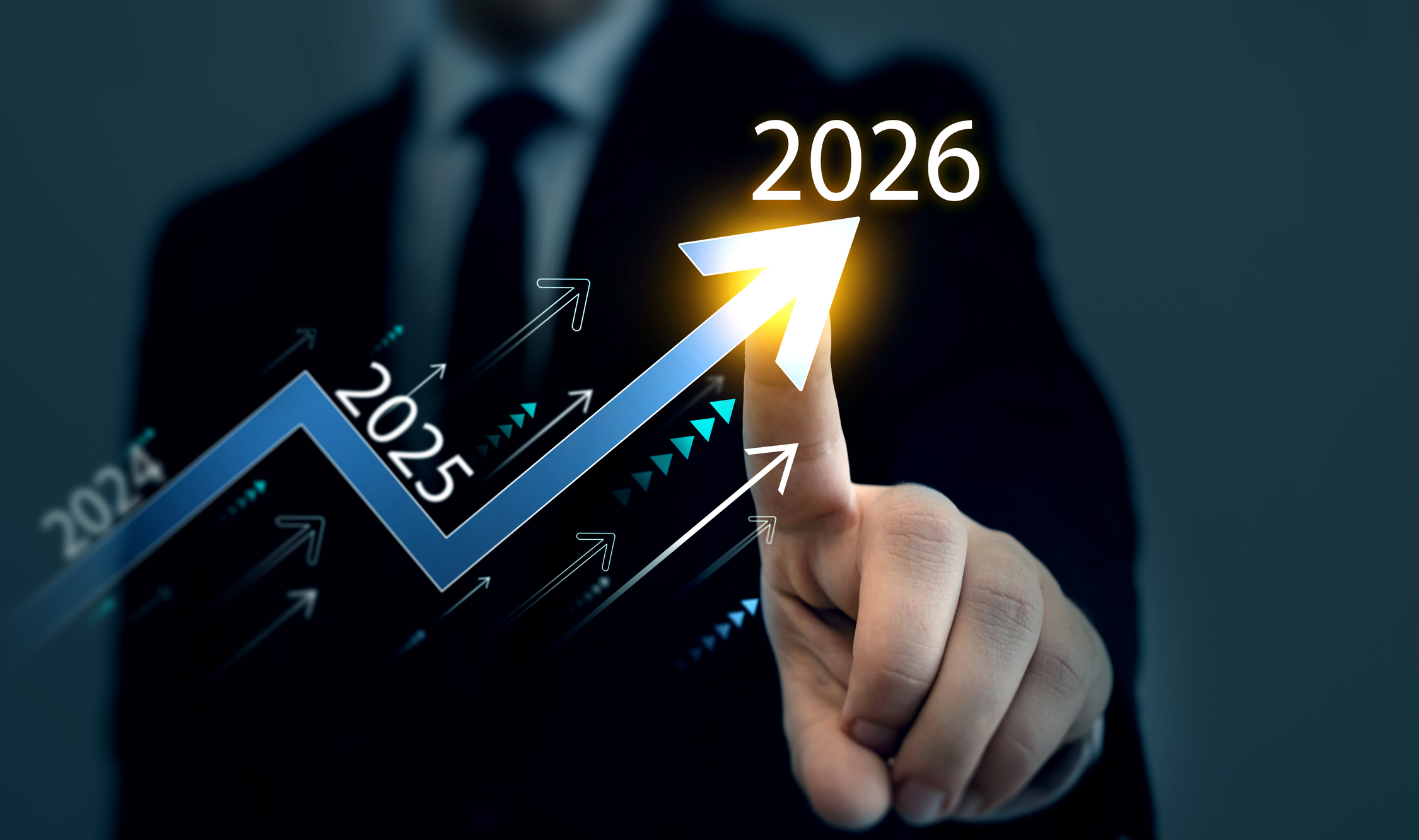 arrow showing growth with 2026 at top