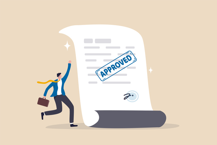 Illustration of happy businessman with document approved